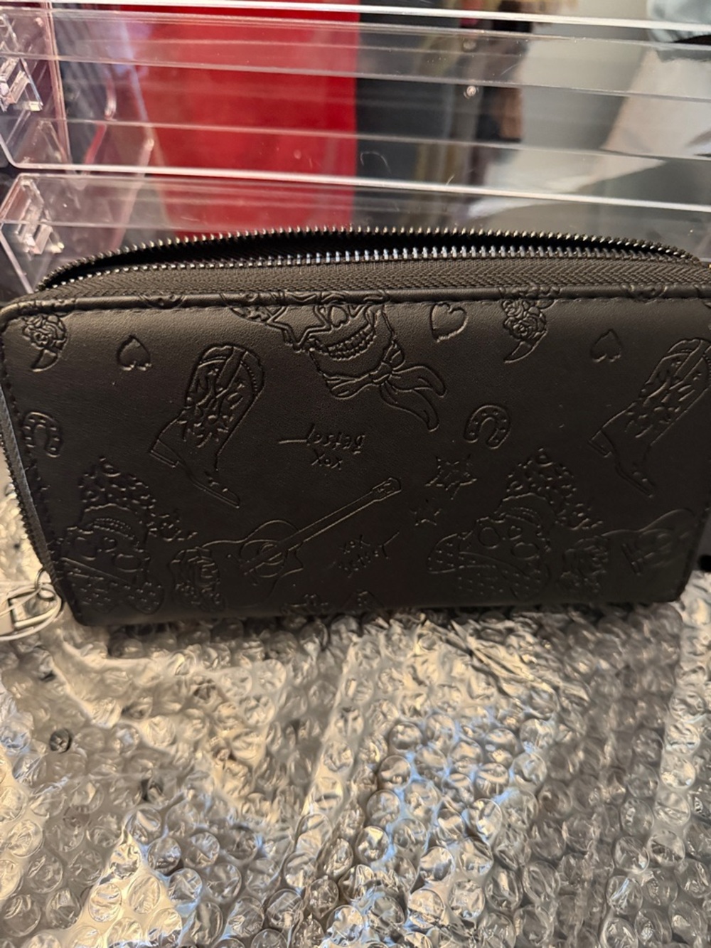 Betsey Johnson Black Embossed Day of the Dead Zip Wallet - Picture 7 of 8